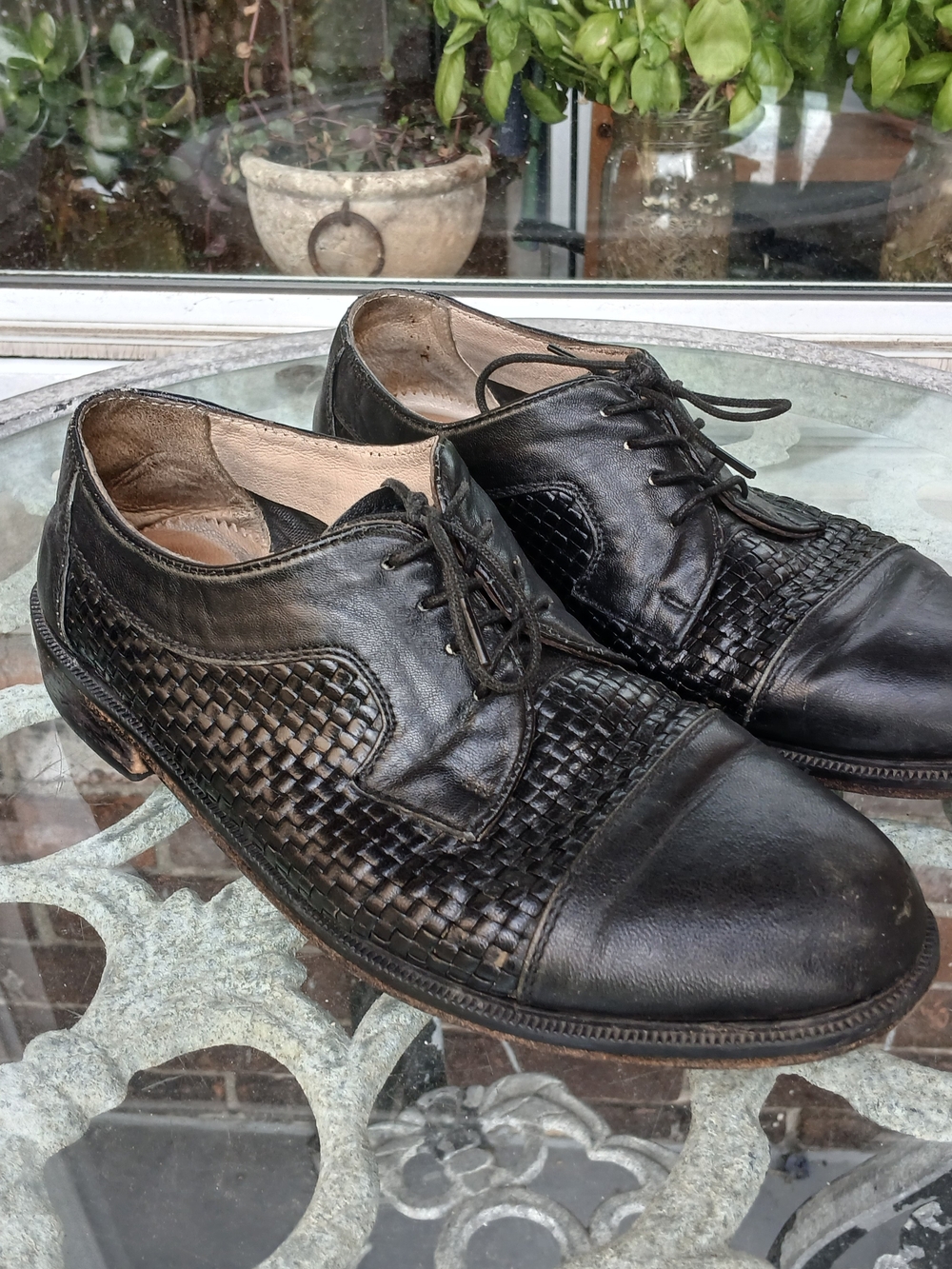 Black Woven Leather Lace-Up Dress Shoes